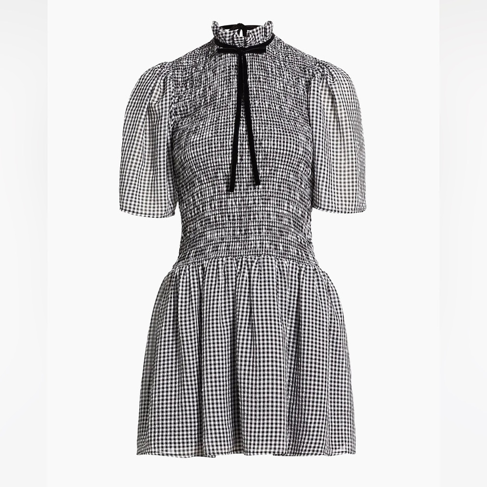 Ganni Gingham Smocked Minidress